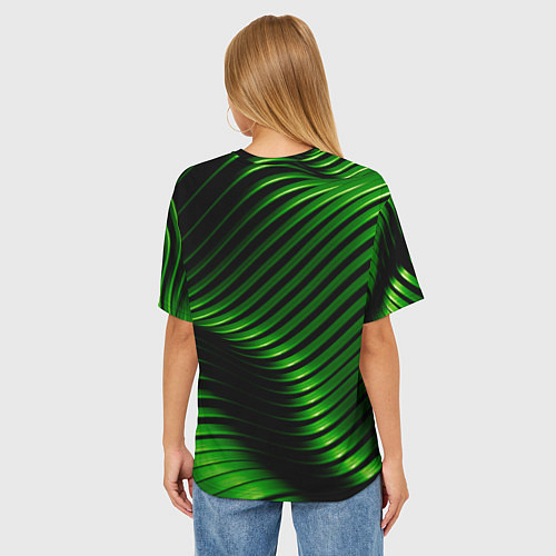 Женская футболка оверсайз Волны изумрудного металла / 3D-принт – фото 4