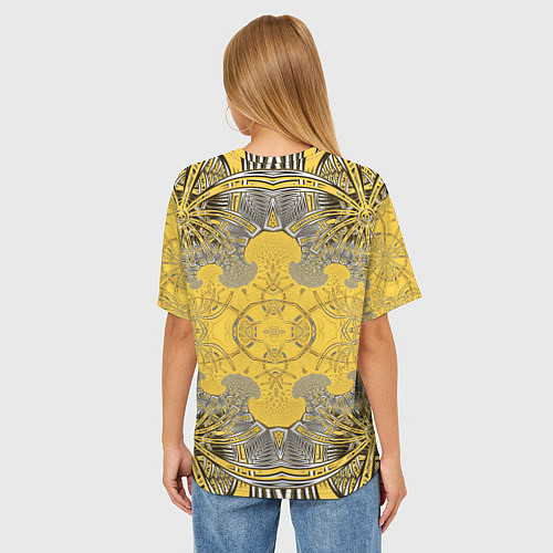 Женская футболка оверсайз Коллекция Фрактальная мозаика Желтый на черном 573 / 3D-принт – фото 4