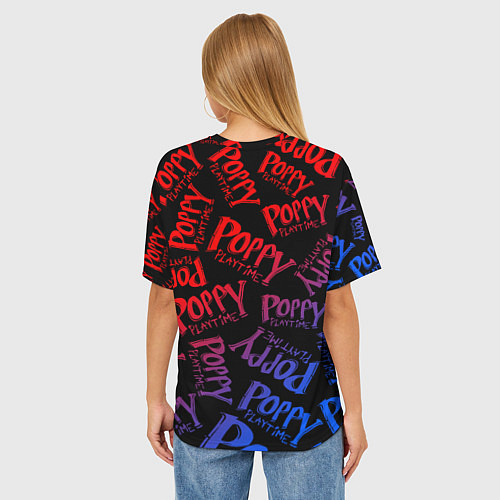 Женская футболка оверсайз POPPY PLAYTIME LOGO NEON, ХАГИ ВАГИ / 3D-принт – фото 4