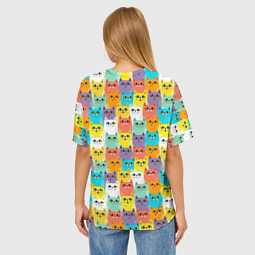 Женская футболка оверсайз Разноцветные Мультяшные Котики / 3D-принт – фото 4