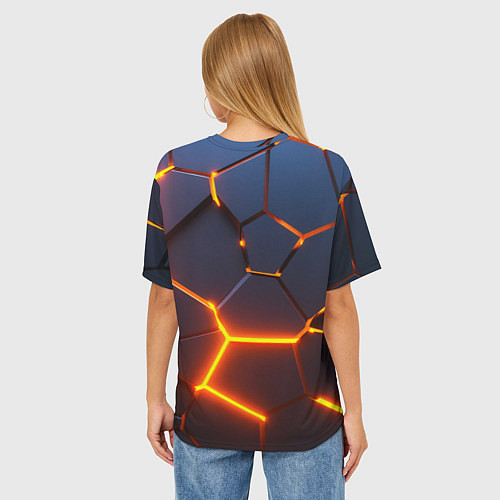 Женская футболка оверсайз ОГНЕННЫЙ КРИПЕР 3D ПЛИТЫ FIRE CREEPER / 3D-принт – фото 4