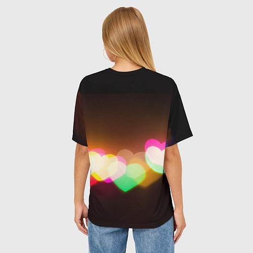 Женская футболка оверсайз Горящие сердца всех цветов радуги / 3D-принт – фото 4