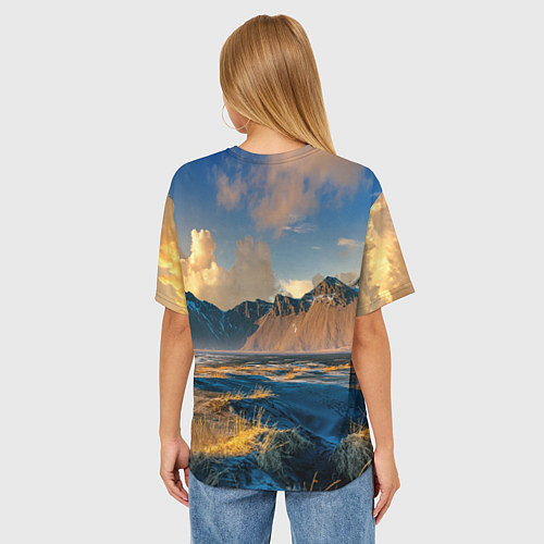 Женская футболка оверсайз Красивый горный пейзаж / 3D-принт – фото 4