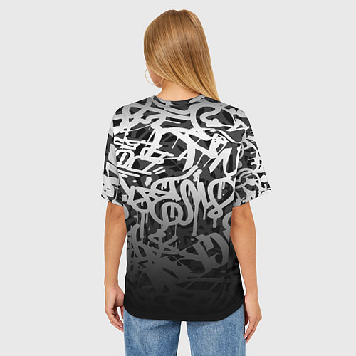 Женская футболка оверсайз GRAFFITI WHITE TAGS ГРАФФИТИ / 3D-принт – фото 4