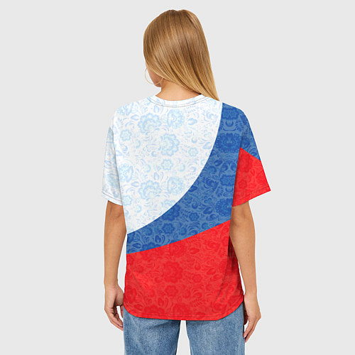 Женская футболка оверсайз RUSSIA SPORT STYLE РОССИЯ СПОРТИВНЫЙ СТИЛЬ / 3D-принт – фото 4