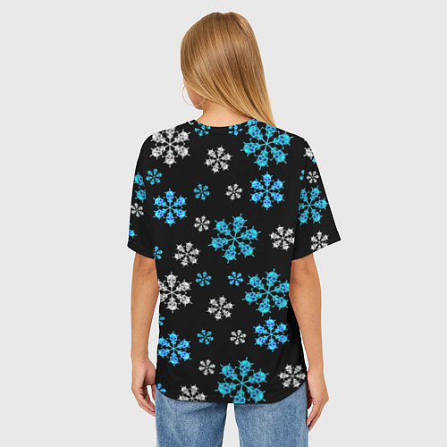 Женская футболка оверсайз Снежинки Черепа черный / 3D-принт – фото 4