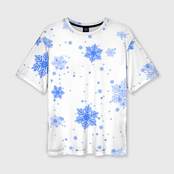 Женская футболка оверсайз Голубые снежинки падают