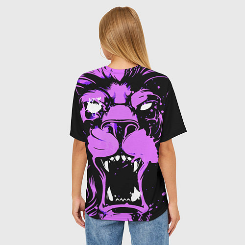 Женская футболка оверсайз Neon pink lion / 3D-принт – фото 4