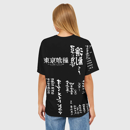 Женская футболка оверсайз Токийский Гуль на фоне Иероглифов Tokyo Ghoul / 3D-принт – фото 4