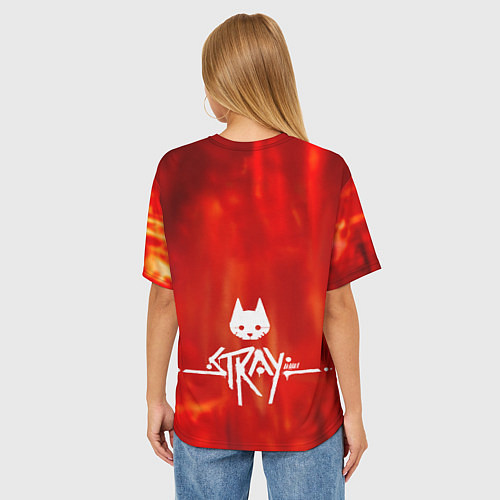 Женская футболка оверсайз The Stray Кот-бродяга в огненных тонах / 3D-принт – фото 4