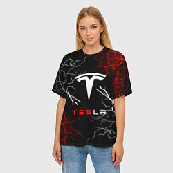 Футболка оверсайз женская Tesla Трещины с молниями, цвет: 3D-принт — фото 2