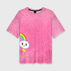 Женская футболка оверсайз Облачко на розовом мехе с радугой парная
