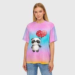 Футболка оверсайз женская Маленькая панда с сердечком, цвет: 3D-принт — фото 2
