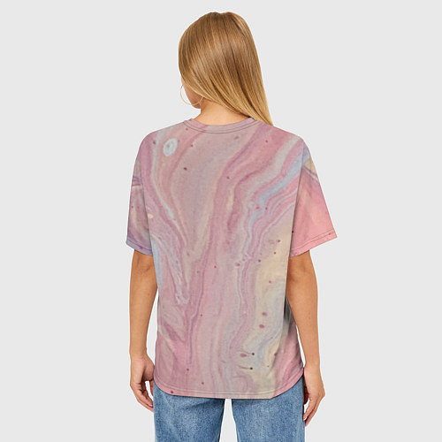 Женская футболка оверсайз Мраморный дизайн с розовыми, синими и желтыми цвет / 3D-принт – фото 4
