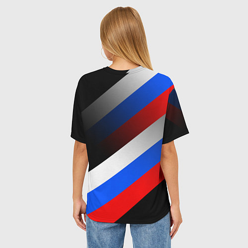 Женская футболка оверсайз ФЛАГ РОССИИ ЛИНИИ / 3D-принт – фото 4