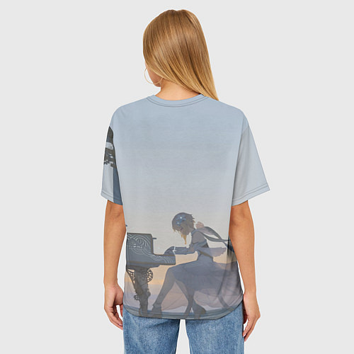 Женская футболка оверсайз LUMINE PLAYS PIANO GENSHIN IMPACT / 3D-принт – фото 4