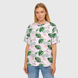 Футболка оверсайз женская Листья и белые птички, цвет: 3D-принт — фото 2