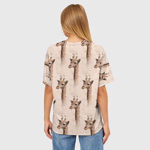 Женская футболка оверсайз Голова жирафа паттерн / 3D-принт – фото 4