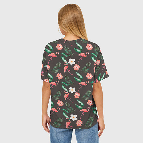 Женская футболка оверсайз Фламинго и цветы паттерн / 3D-принт – фото 4