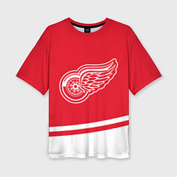 Футболка оверсайз женская Detroit Red Wings, Детройт Ред Уингз Диагональные, цвет: 3D-принт