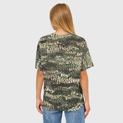 Женская футболка оверсайз Peace, Love камуфляж / 3D-принт – фото 4