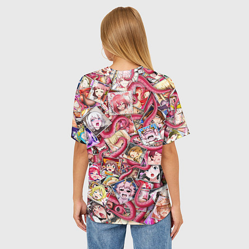 Женская футболка оверсайз Ахегао с щупальцами в цвете / 3D-принт – фото 4