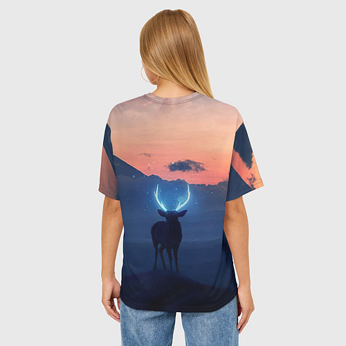 Женская футболка оверсайз Олень с неоновыми рогами / 3D-принт – фото 4