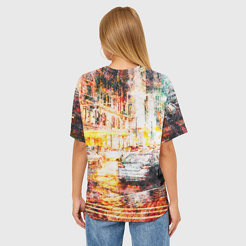 Женская футболка оверсайз Неоновый город ночью / 3D-принт – фото 4