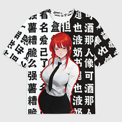 Футболка оверсайз женская Макима и иероглифы человек бензопила Chainsaw man, цвет: 3D-принт