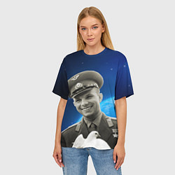 Футболка оверсайз женская Юрий Гагарин с голубем 3D, цвет: 3D-принт — фото 2