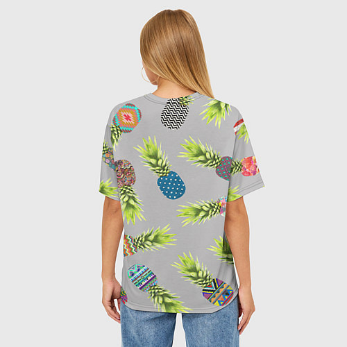 Женская футболка оверсайз Узорные ананасы / 3D-принт – фото 4