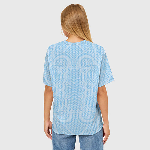 Женская футболка оверсайз Вязаный светлый узор, абстракция Нежный голубой цв / 3D-принт – фото 4