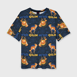 Женская футболка оверсайз Фантастические Твари Qilin паттерн