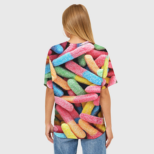 Женская футболка оверсайз Мармеладные червячки / 3D-принт – фото 4