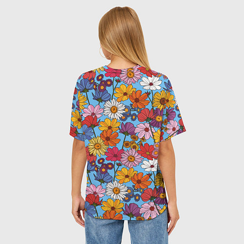 Женская футболка оверсайз Ромашки-лютики / 3D-принт – фото 4