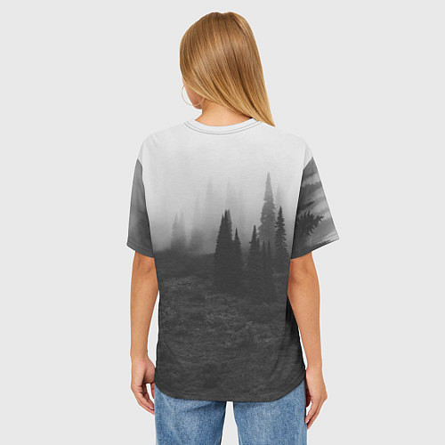 Женская футболка оверсайз Туманный лес - туман / 3D-принт – фото 4