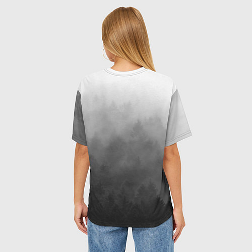 Женская футболка оверсайз Темный лес - туман / 3D-принт – фото 4