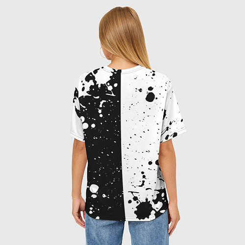 Женская футболка оверсайз Disturbed черное белое / 3D-принт – фото 4