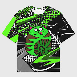 Футболка оверсайз женская Зеленый круглый кот, цвет: 3D-принт