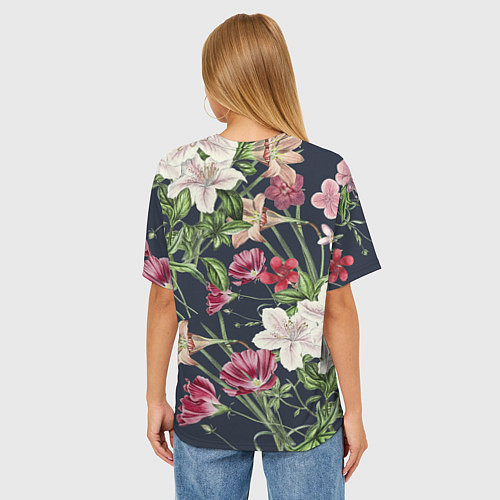 Женская футболка оверсайз Цветы Розовые / 3D-принт – фото 4