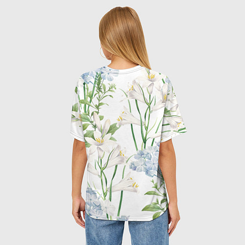 Женская футболка оверсайз Цветы Утонченные и Яркие / 3D-принт – фото 4