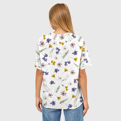Женская футболка оверсайз Простые цветы на белом фоне / 3D-принт – фото 4