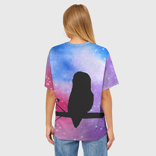 Женская футболка оверсайз Сова на фоне звездного неба / 3D-принт – фото 4