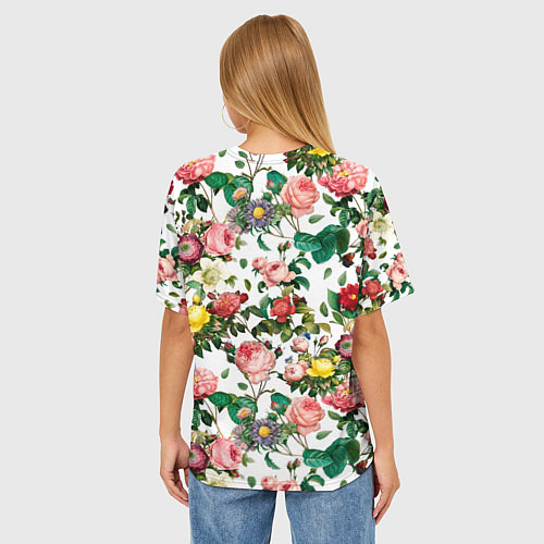 Женская футболка оверсайз Узор из летних роз Summer Roses Pattern / 3D-принт – фото 4