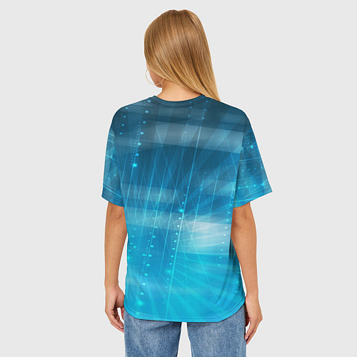Женская футболка оверсайз Линии на голубом фоне / 3D-принт – фото 4