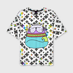 Женская футболка оверсайз Разноцветный котик