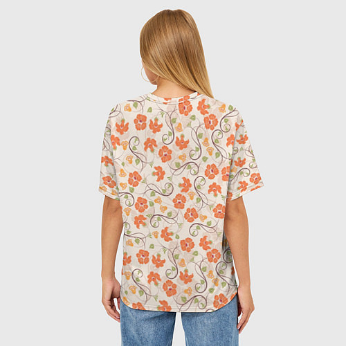 Женская футболка оверсайз Оранжевый вьюнок / 3D-принт – фото 4