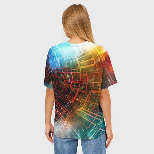 Женская футболка оверсайз Portal - Neon Space - туннель из энергетических па / 3D-принт – фото 4