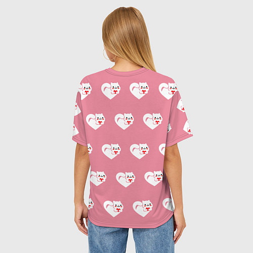 Женская футболка оверсайз Орнамент сердце кот / 3D-принт – фото 4