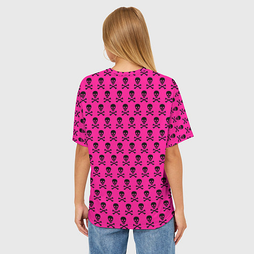 Женская футболка оверсайз Розовый фон с черепами паттерн / 3D-принт – фото 4